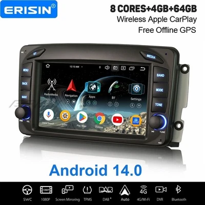 64GB Android 14 Autoradio Navi CarPlay DAB+ Mercedes C/G/A/CLK Klasse W203 Viano - Bild 1 von 4