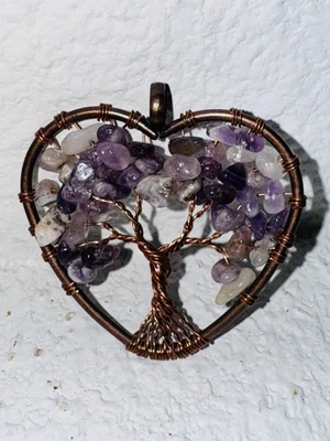 Colgante de árbol de cristal de amatista Reiki piedra preciosa de curación envoltura de alambre de cobre hecho a mano Foto 1 de 4