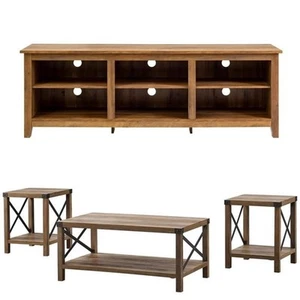 Home Square 2 Piece Set with 70" TV Stand and 3 Piece Coffee Table Set in Oak - Picture 1 of 14
