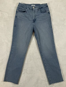 Pantalones de mezclilla para mujer Good American azules desgastados buenas piernas rectas talla 16 preppy - Imagen 1 de 13