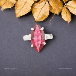 925 Sterling Silver Natural Pink Tourmaline Everday Sister Filigree Ring Jewelry - Picture 1 of 6