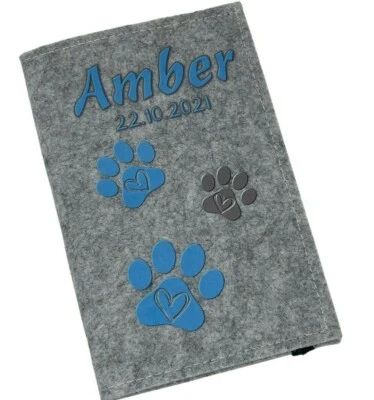 FADENSALAT Heimtierausweis Hülle personalisiert Impfpass Hund Katze Namen Pfötchen hblau