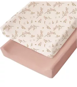 2 Pack Muslin Changing Pad Cover for Baby Girls Boys 100% Cotton Pink - Floral - Picture 1 of 6