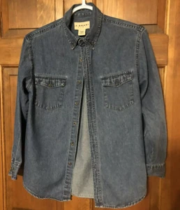 J. Khaki Youth Boys Blue Denim Jean Long-Sleeve Button Front Shirt Medium Cotton - Picture 1 of 6