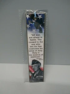 GENERAL PATTON QUOTE All Men Are Afraid METAL BOOKMARK w/ Revolver SEALED - Picture 1 of 2