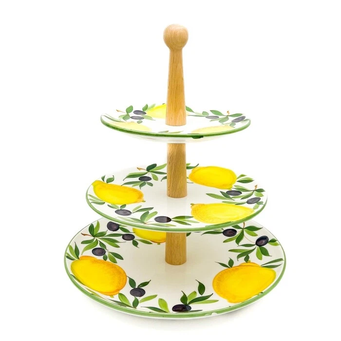 BASSANO KERAMIK Etagere 3-Stöckig 37 CM ZITRONE MIT OLIVE MOTIVE AUS ITALEN  - Bild 1 von 1