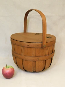 Vintage Wooden Round Bushel Lidded Basket Basketville Putney Vermont - Picture 1 of 11