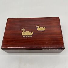 Vintage Wood Trinket Box Brass Duck Inlay Gloss Finish Lodge Sportsman Style