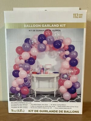 110 Count BALLOON GARLAND KIT - Pink, Purple, Clear w/Arch Strip & Ribbon - Image 1 of 4