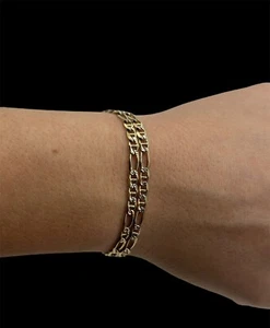 14k Yellow Gold Double Link Figaro Bracelet - Picture 1 of 5