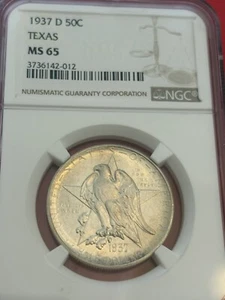1937D Texas commemorative half dollar NGC MS-65, Great Golden Toning! - Picture 1 of 6