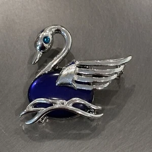 Broche Romano De Colección Pin Jalea Vientre Tono Plata Cisne Con Piedra Azul Firmado RMN 2" - Imagen 1 de 7