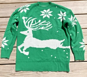 Amazon Womens XL Green Snowflake Reindeer Round Neck Acrylic Sweater A2 - Imagen 1 de 4