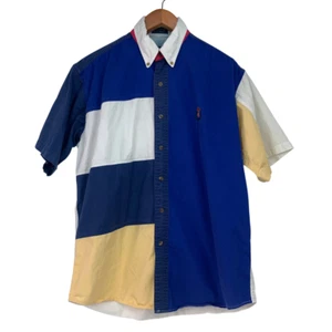 Chaps Ralph Lauren Vintage Color Block Shirt Short Sleeve Blue Yellow White M - Picture 1 of 11