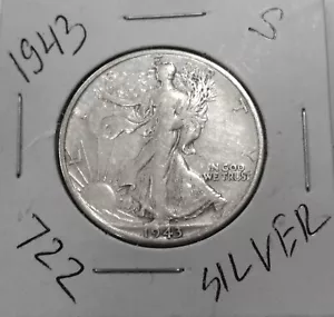 1943 S Walking Liberty halber Dollar, starke Federdetails HOHE GRADE 722 V4 - Bild 1 von 2