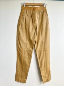 Pantalón de cuero vintage años 80 cintura alta amarillo/mostaza S pequeño *En muy buena condición** - Imagen 1 de 4