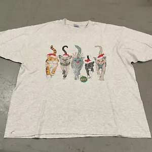 Vintage 90s Christmas Cat Buns Holiday T-Shirt - Size XL Hanes Gray - Bild 1 von 5