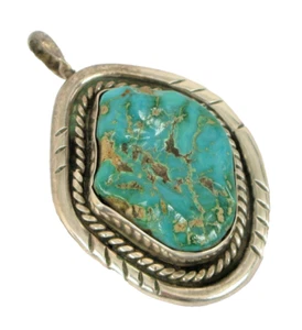 VINTAGE NATIVE AMERICAN SIGNED GEORGE LEE STERLING SILVER TURQUOISE PENDANT ! - Picture 1 of 2