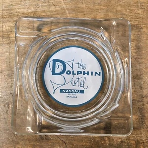 Vintage The DOLPHIN Hotel Nassau Bahamas Glass Ashtray 1970's Advertising - Picture 1 of 8