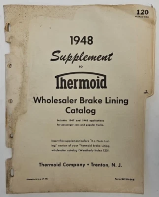 1948 Supplement to Thermoid Wholesale Brake Lining Catalog Ford Chevy Dodge Nash - Image 1 of 3