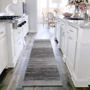 AMIDA Runner Rug for Hallway Washable Non Skid Charcoal - Contemporary Abstra... - Picture 1 of 8