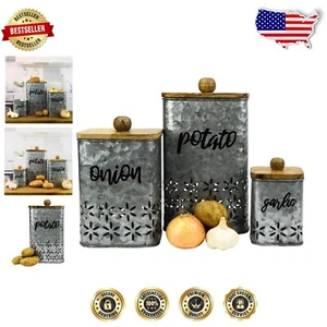 Compact 3-Piece Potato, Onion & Garlic Canister Set for Fresh Vegetable Storage - Picture 1 of 10