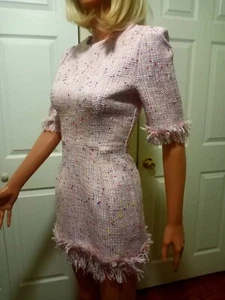 ISABEL MARANT TWEED MINI PINK DRESS W/ FRINGES SIZE SMALL - Picture 1 of 17
