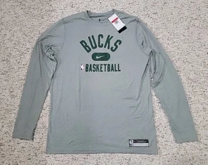 Nike NBA Milwaukee Bucks DriFit Gray Long Sleeve Shooting Shirt Men Size Large-T - Picture 1 of 10