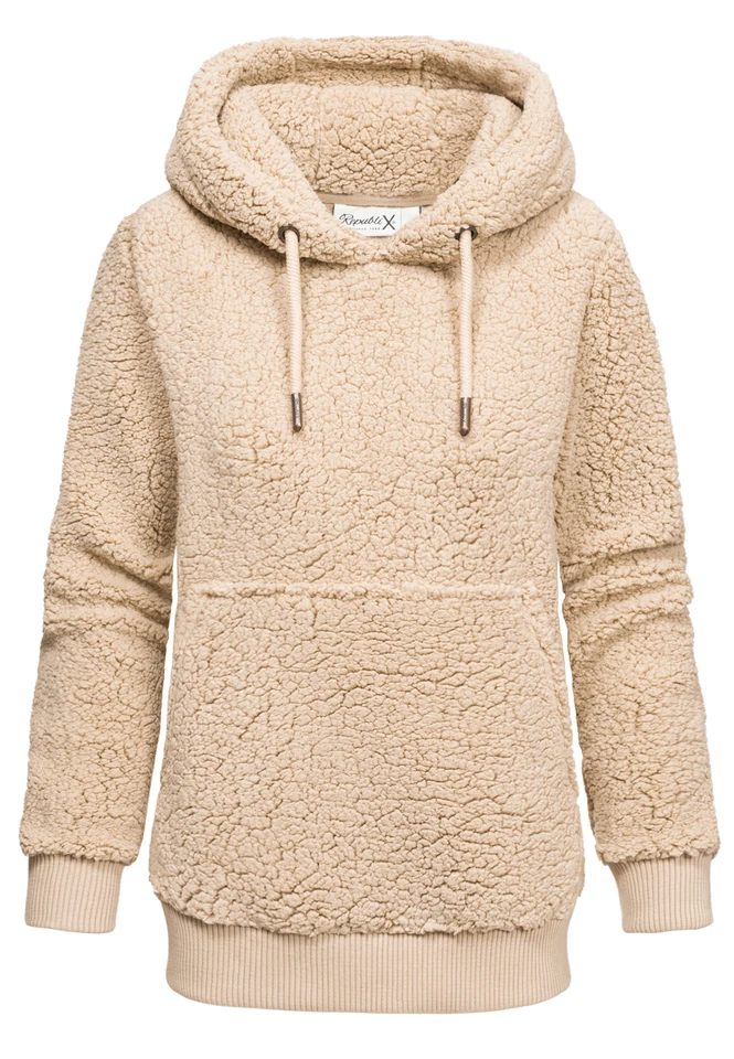 MARKENLOS Damen Teddy Kapuzenpullover Sweatjacke Plüsch Hoodie Pullover Jacke RD-011
