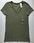 Women's GAP Green & White Stripe Cotton Modal V Neck T.shirt XS & S RRP £14.99