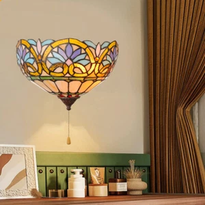 Baroque Style Wall Sconce Stained Glass Shade Wall Lamp Tiffany Bedside Light - Picture 1 of 11