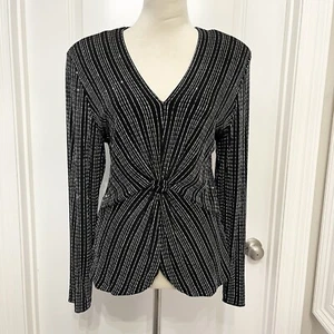 Camicia Elegante Patra Vintage Annodata Anteriore Nero Argento - Righe Lucide Donna XL - Foto 1 di 9