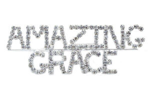 Amazing Grace Letter Word Christian Brooch Pin Clear Silver-tone Jewelry 