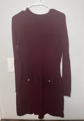 Vintage IZ Byer Knit Sweater Dress XL Maroon Burgundy Drop Waist Dark Academia - Image 1 of 3