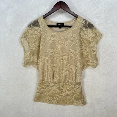 Vintage IZ Byer Top Womens XS Beige Floral Lace Dolman Sleeve Fairy Y2K 90s - Image 1 of 4