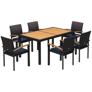 7 Pieces Patio Dining Set Outdoor with Space-Saving Design, Black - Picture 1 of 11