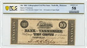 1861 10c Bank of Tennessee lithographiert Bürgerkriegsausgabe Nashville TN 58 PCGS  - Bild 1 von 3