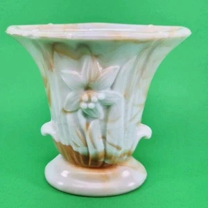 VTG Akro Agate Lily Vase - Rust & Cream Swirls - Sachet Vase - Original Sticker - Picture 1 of 12