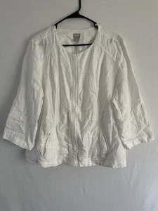 Chicos Gr. 3 16/18 Leinen Reißverschluss Jacke Blazer Oberteil 3/4 Arm weiß - Bild 1 von 10