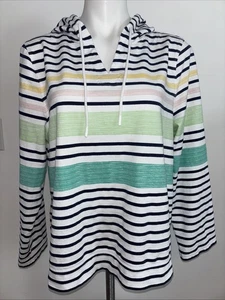 Talbots XLP Women’s Striped Hoodie 100% Cotton Pullover Top Multicolor Nautical - Picture 1 of 9