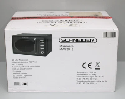 Schneider MW720 B Retro-Mikrowelle mit 8 Programme, LED-Display 20L 700W Schwarz - Bild 1 von 4