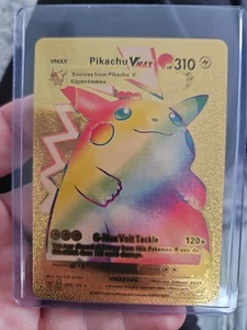 Pikachu VMax Rainbow Gold Foil Premium Fan Art Vinile Pokemon da collezione 044/185  - Foto 1 di 5