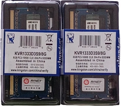 KINGSTON 2 X 8 GB 16 GB DDR3 1333 MHz SODIMM Laptop PC PORTATILE Memoria RAM - Immagine 1 di 4