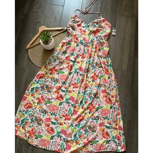 Old Navy Maxi Neckholder Kleid Damen XL Mehrfarbig Blumen Paisley Tropical Beachy - Bild 1 von 9