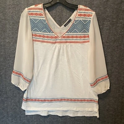 THML Top Womens Small Off White Embroidered Aztec Peasant Cottage Prairie Blouse - Image 1 of 4