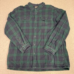 LL Bean 2XL Tall Blue Green Plaid Cotton Flannel Fleece Insulated Shacket - Picture 1 of 14