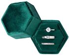  Equal Hexagon Velvet Ring Box Storage 3 Slots for Wedding Ceremony Green