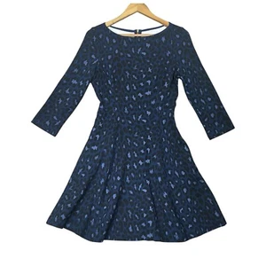 Kate Spade Dress A Line Broome Street Leopard Ponte Blue 3/4 Sleeve Sz 6 Pockets - Picture 1 of 10