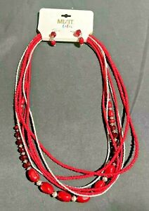 MIXIT Color Tiered Necklace Earring Set Red Beads Fashion Jewelry NEW