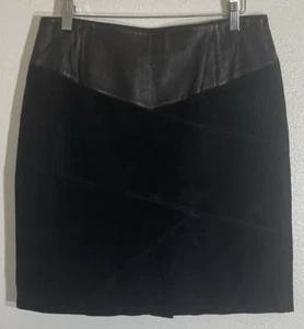 Cayenne Skirt Womens 12 Black 100% Leather Patchwork Suede Lined Back Slit Zip - Picture 1 of 9